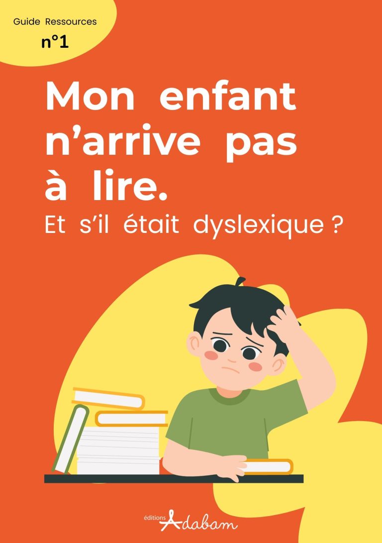 Mon n'arrive pas à lire. Et s'il était dyslexique ? Un enfant triste se demandant s'il est dyslexique avec un titre sur la lecture.